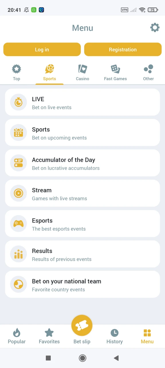 Visit the Melbet app sports page.