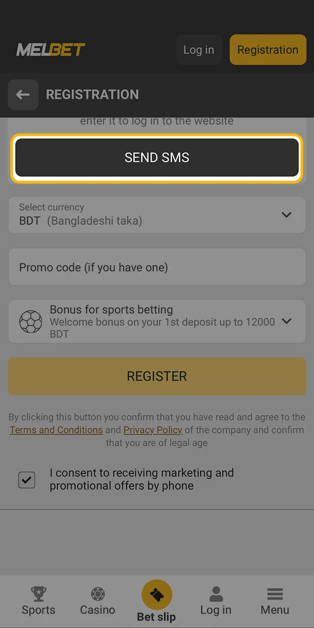 Verify your registration with Melbet and start playing.