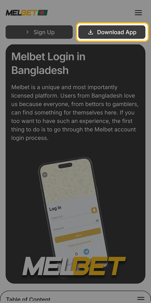 Tap the button and select the platform to download the Melbet app.
