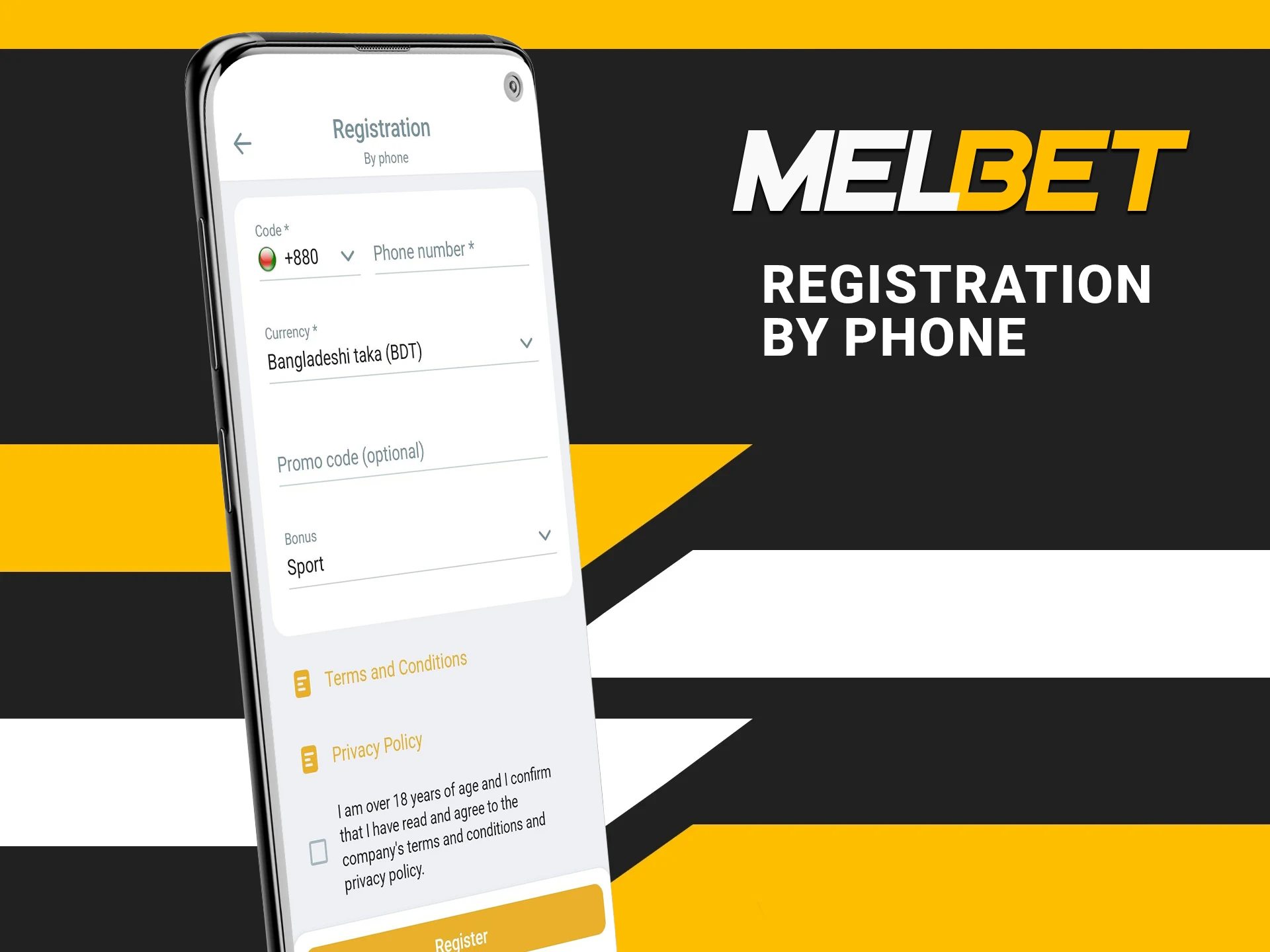The Melbet platform offers registration through your phone number.