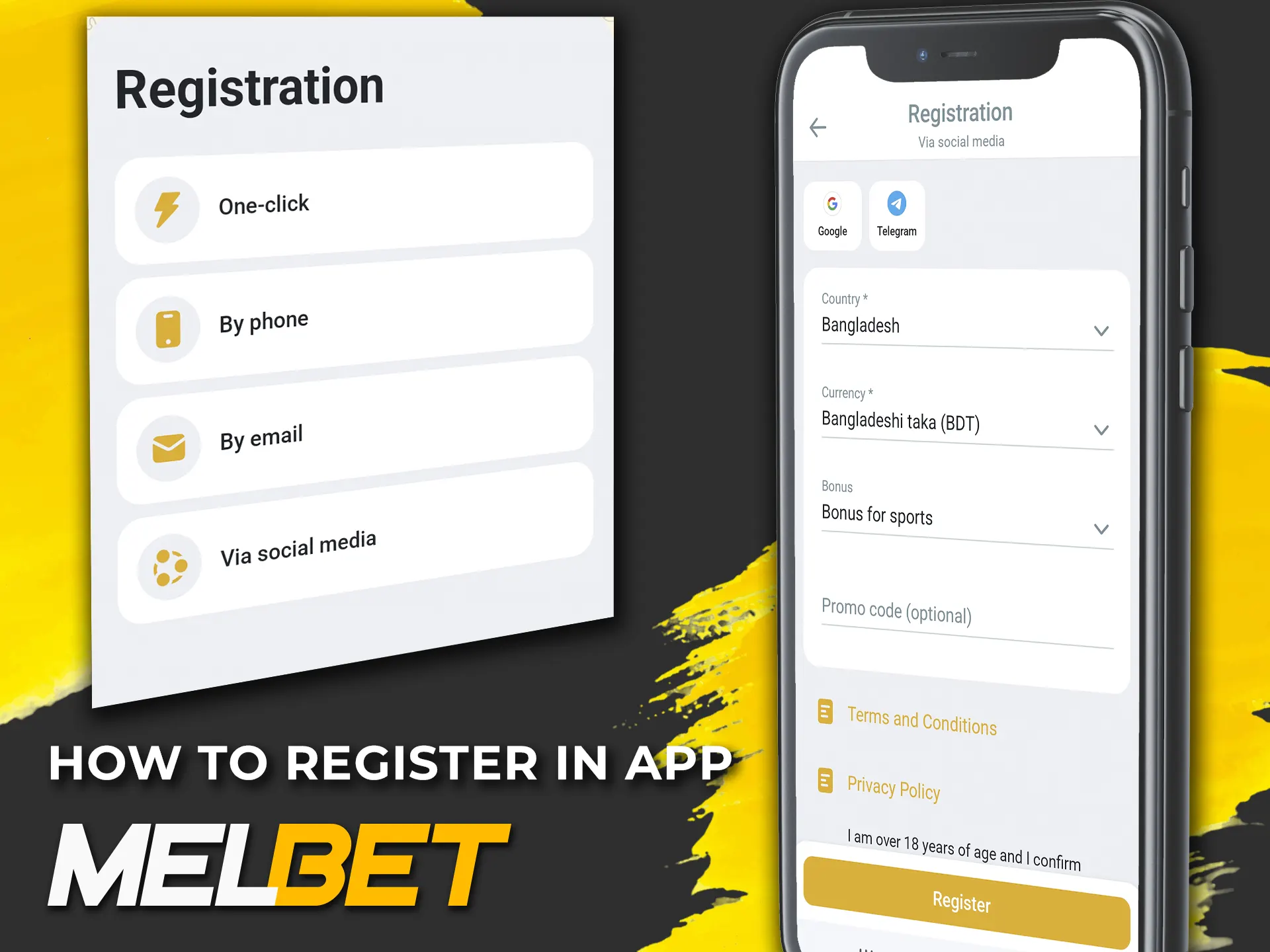 Register and start playing through the Melbet software.