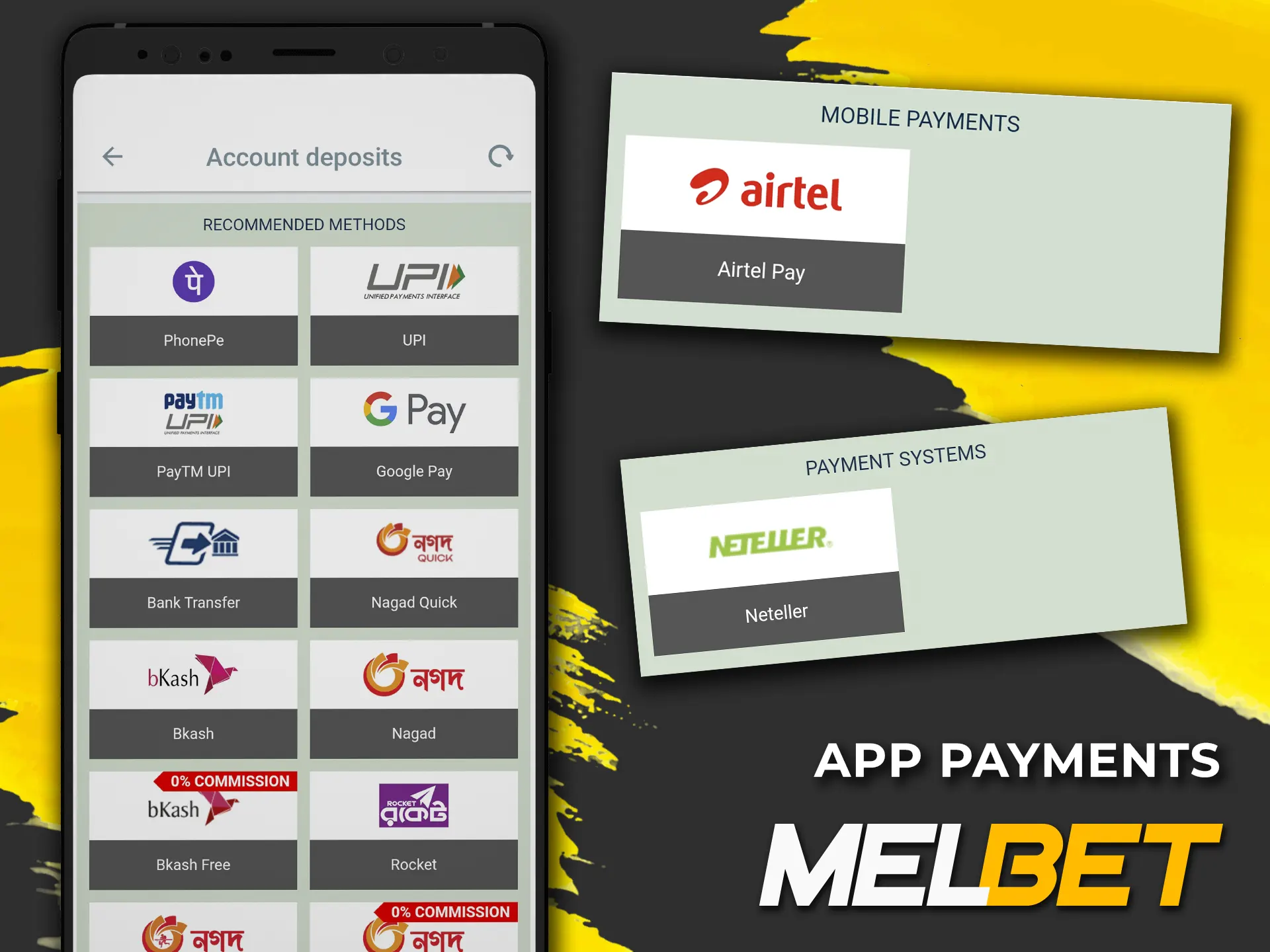 Deposit funds and withdraw money via the Melbet official app.