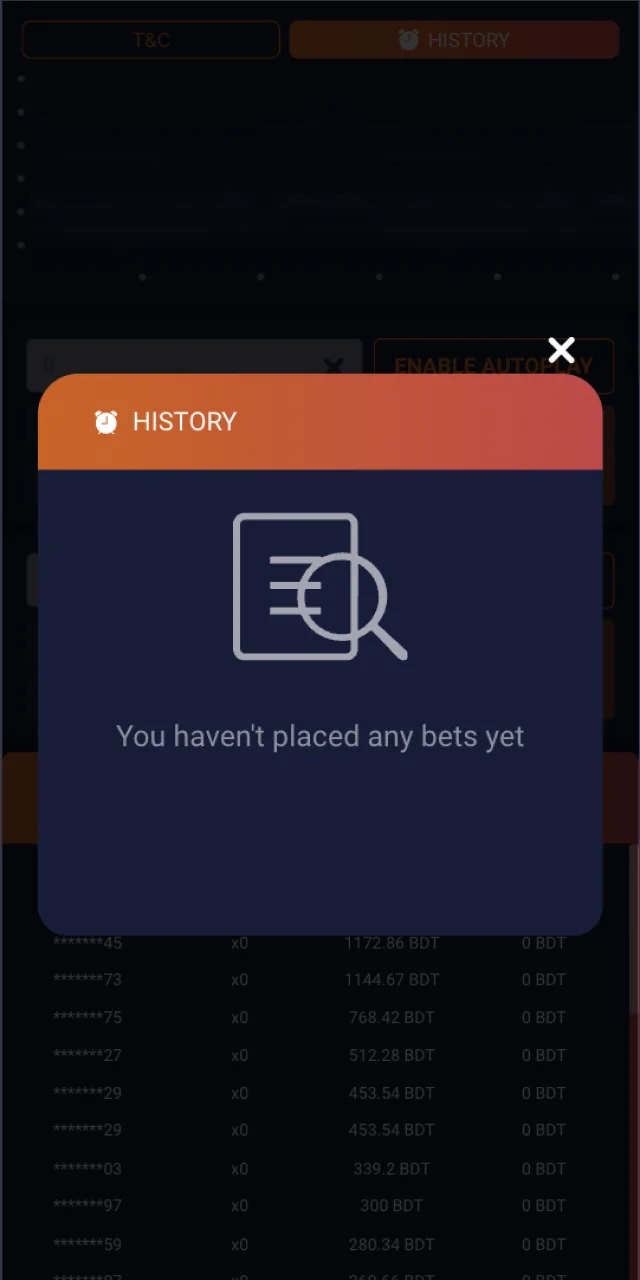 View your Crash betting history at Melbet Casino.