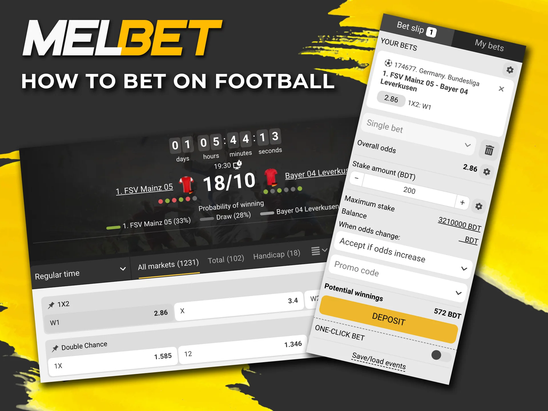 Select the match you are interested in and choose the odds that suit you to place a bet on football at Melbet.
