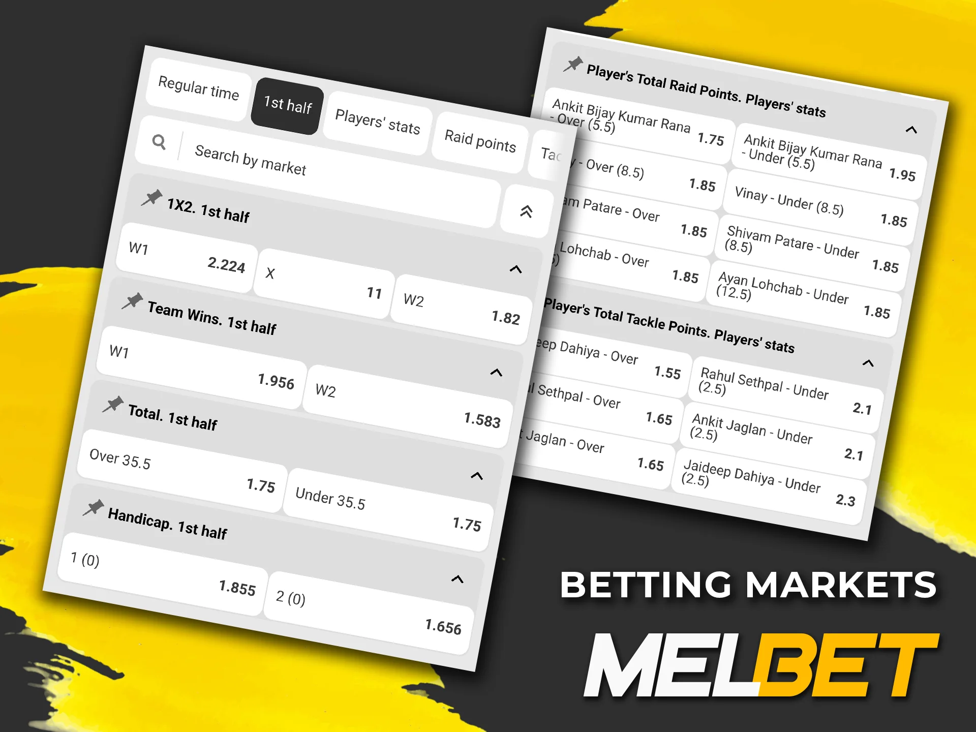 Bet on the total score or on the actions of star players in kabaddi matches featured on the Melbet website.