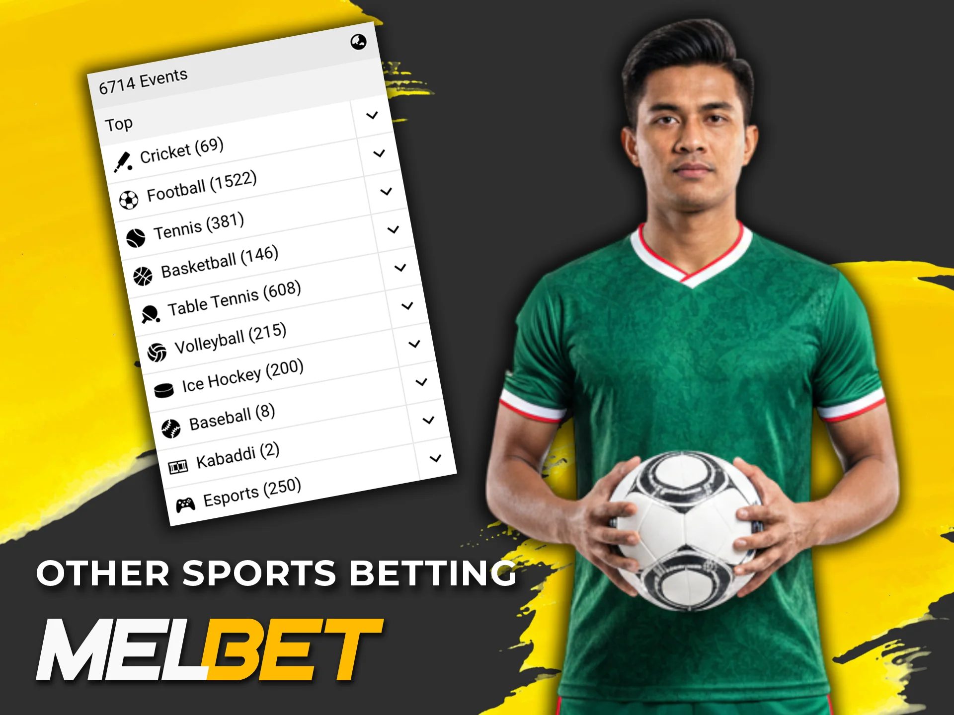 Explore the sports disciplines available for betting in the Melbet app.