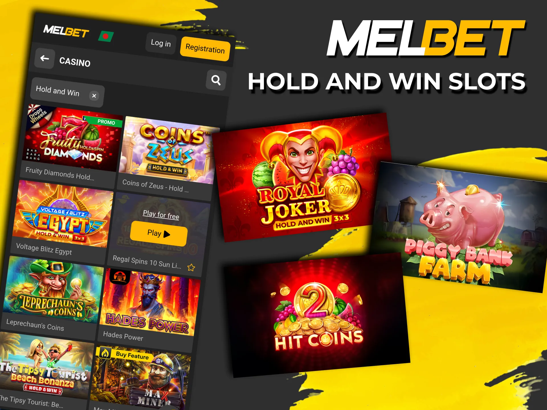 Melbet Hold and Win slots with locked symbols.