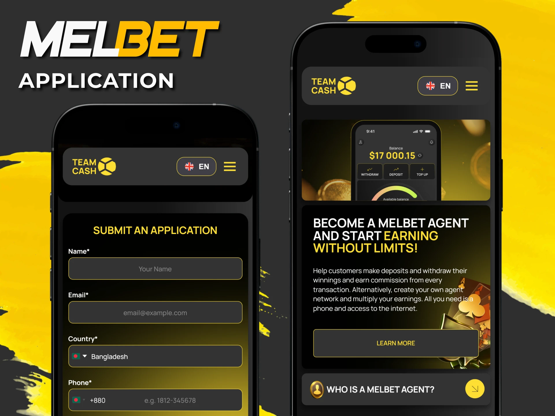 Use the Melbet Agent app to easily earn money right from your phone.