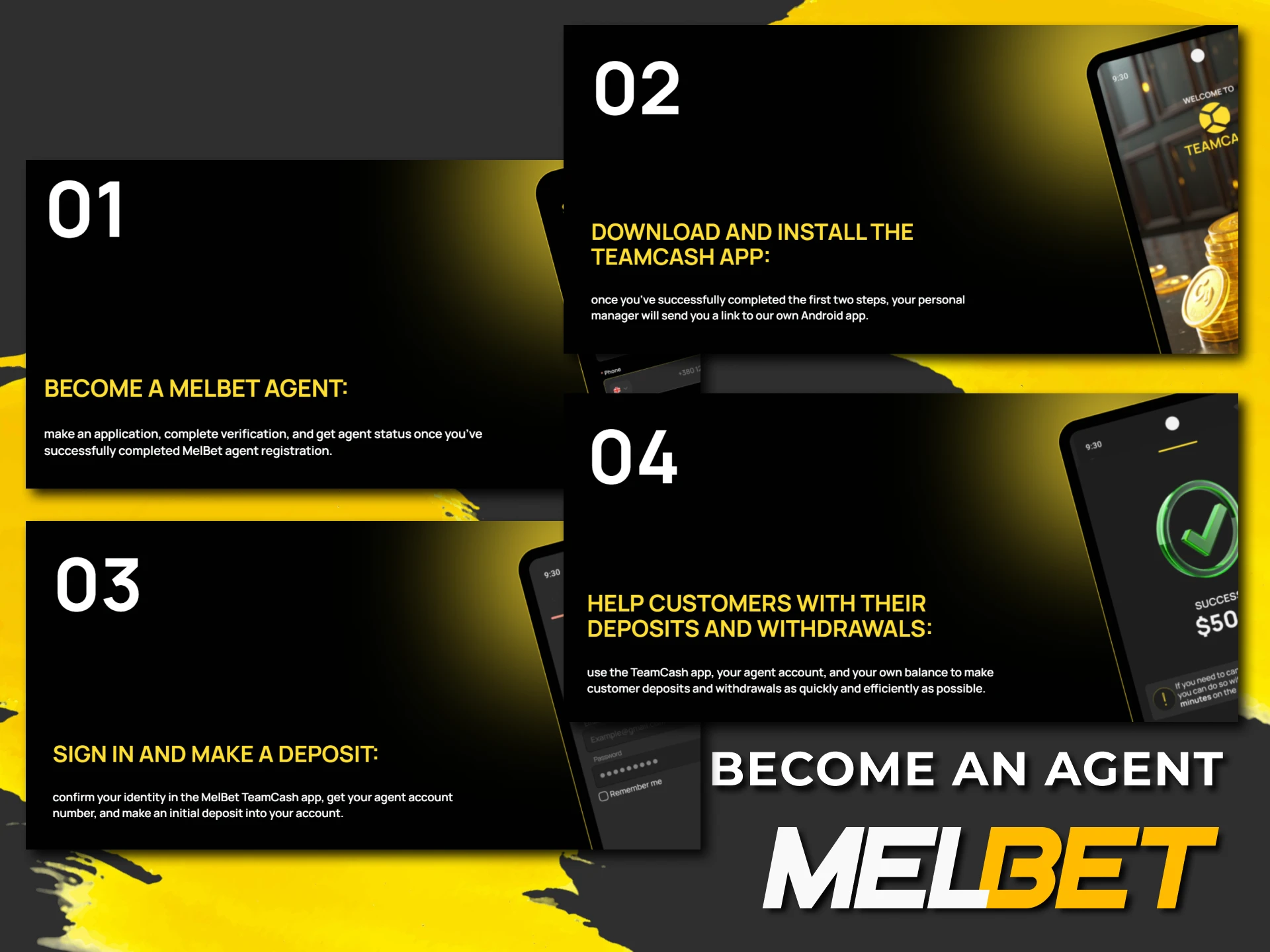 Check out the steps to become a Melbet agent.