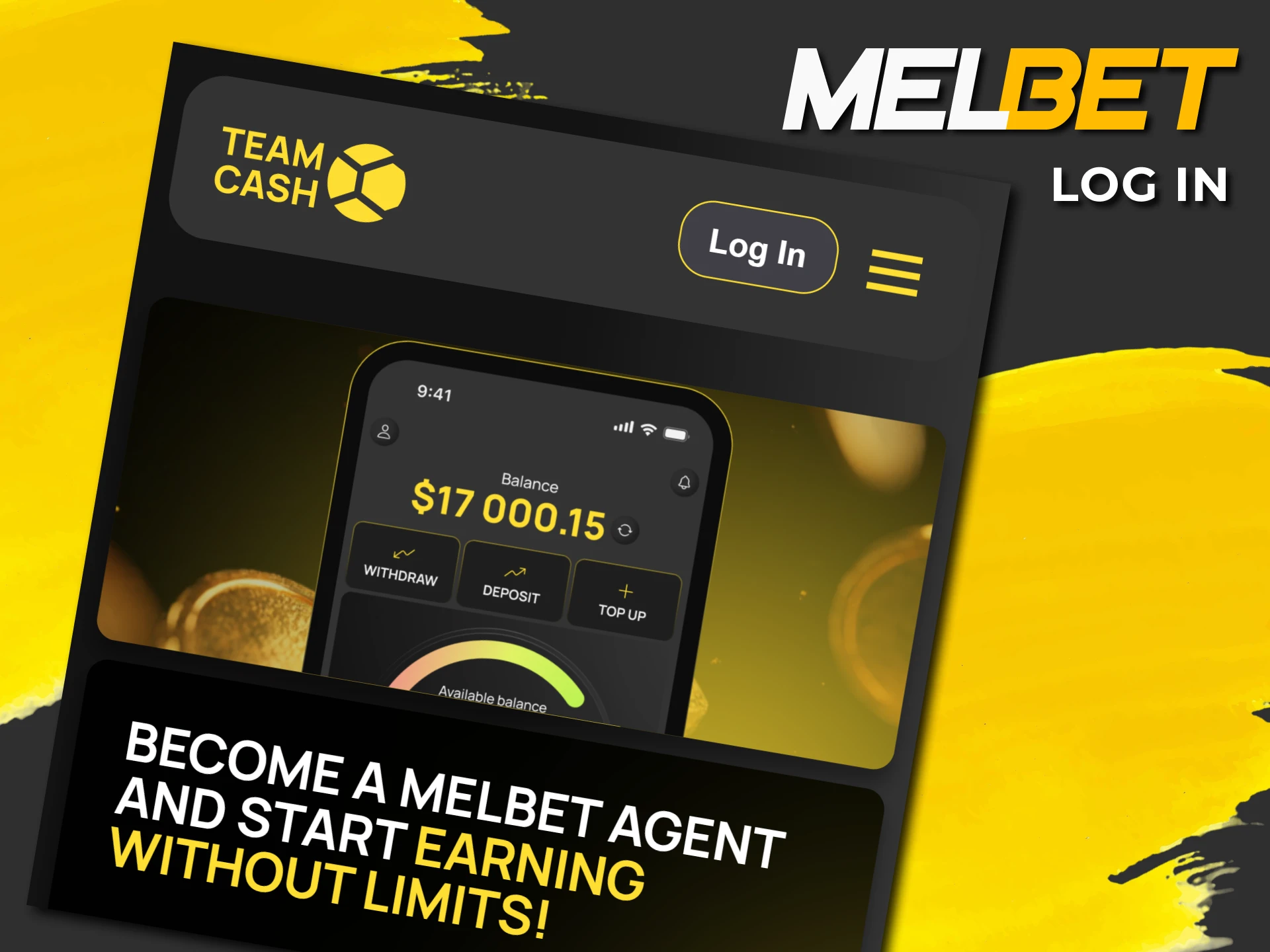 Log in to the Melbet Agents account you created.