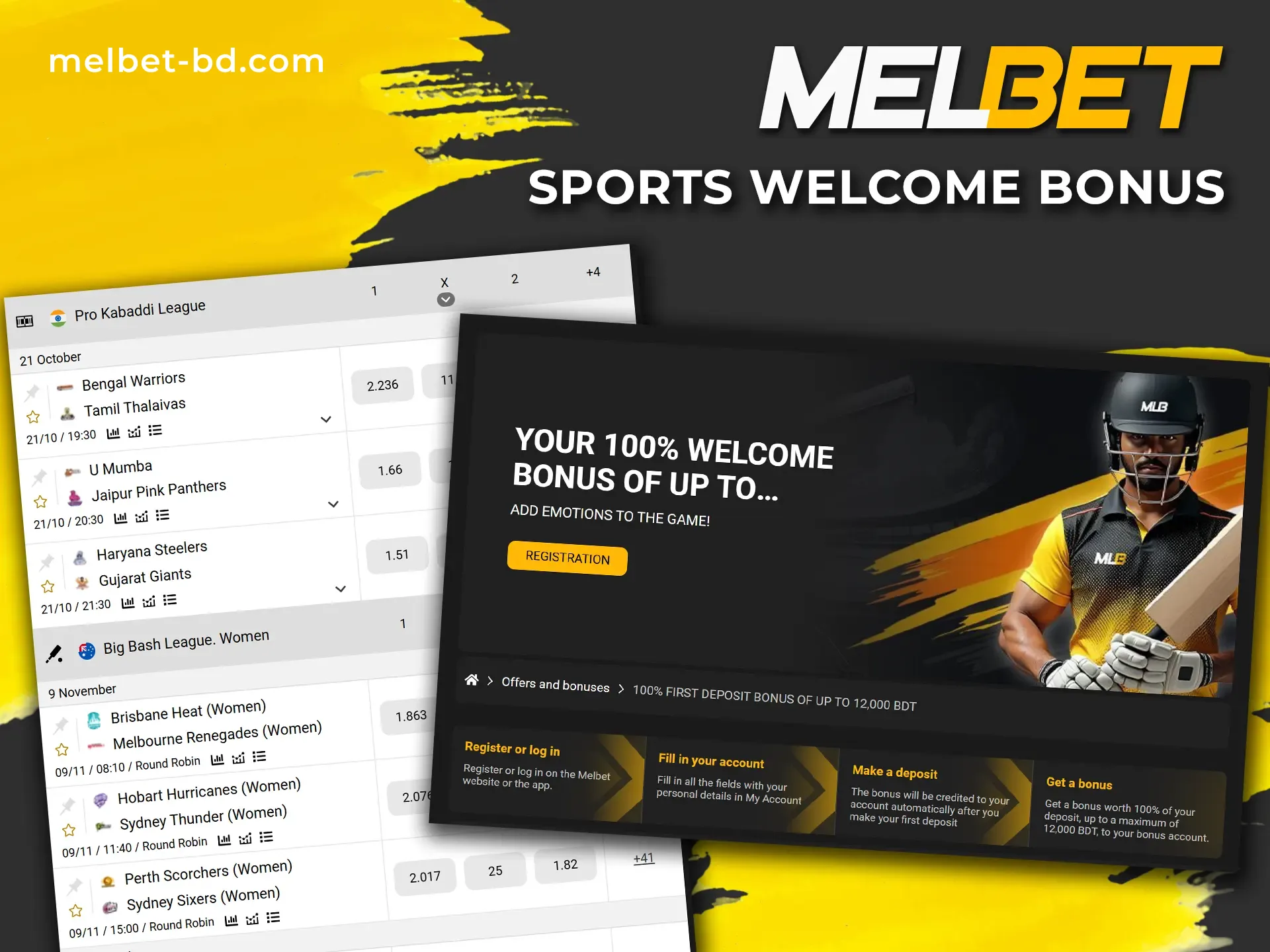 Get a welcome bonus for sports at Melbet betting site.